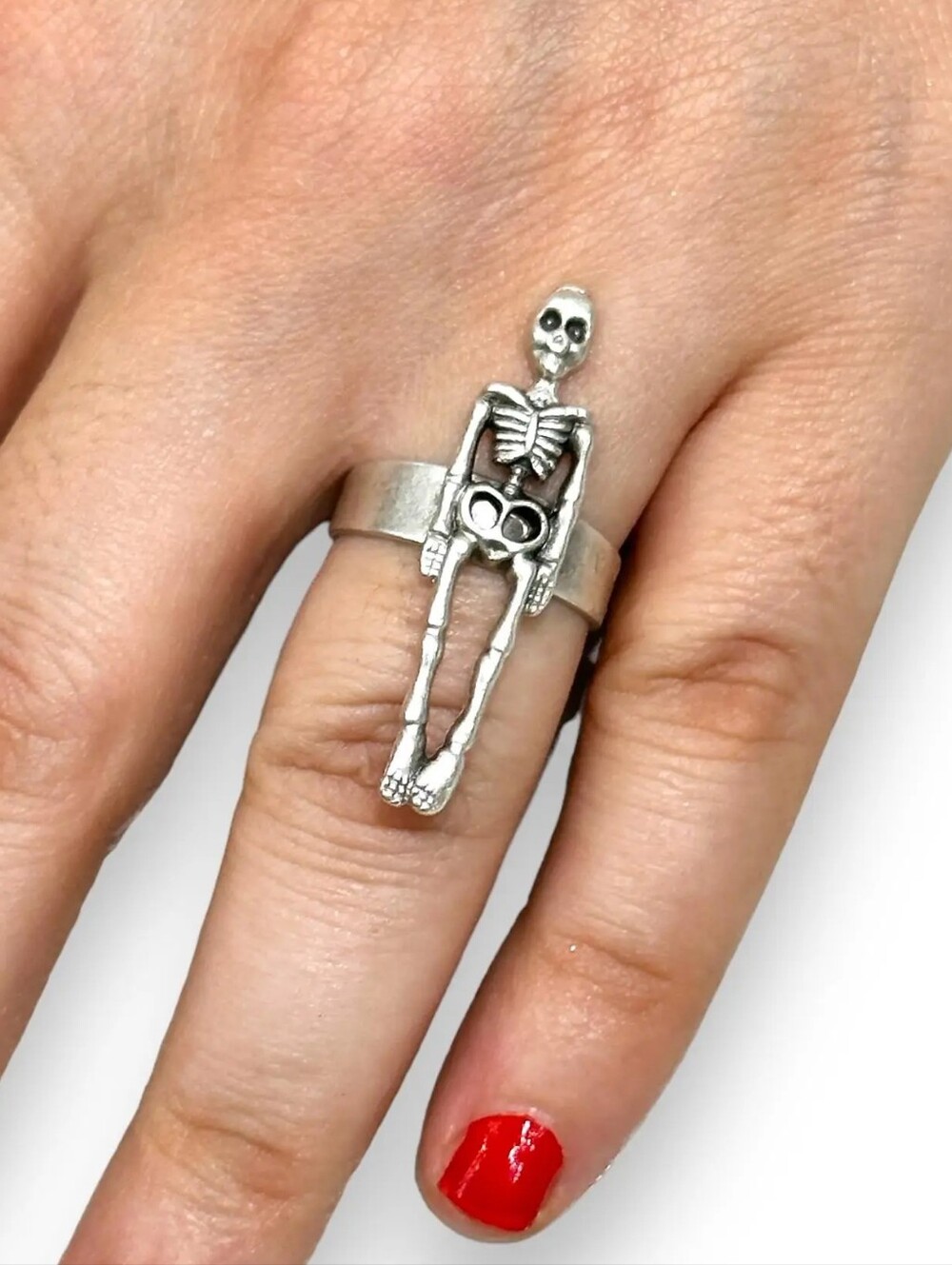 NWT Goth Punk Large Silver Skeleton Ring Size 6.5 Unisex